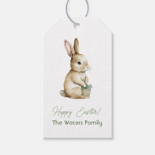 イースターウォーターカラーラビットメッセージカードカスタマイズ可能 ギフトタグ (正面)