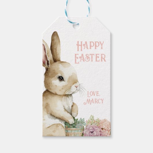 イースターウォーターカラーラビットメッセージカードカスタマイズ可能 ギフトタグ (正面)
