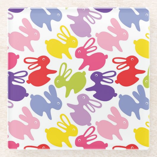 イースターウサギが付いているパターン ガラスコースター (正面)