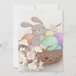イースターウサギとイースターエッグと花のイラスト 招待状