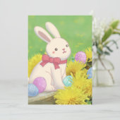 イースターウサギとイースターエッグと花のイラスト 招待状 (スタンド正面)