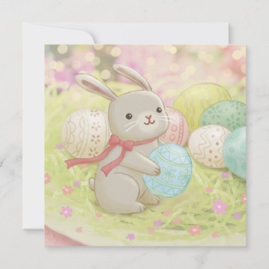イースターウサギとイースターエッグのイラスト 招待状 (正面)