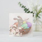 イースターウサギとイースターエッグ＆花のイラスト 招待状 (スタンド正面)