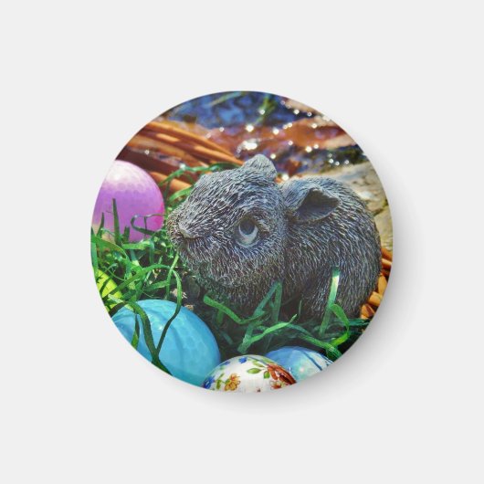 イースターウサギとゴルフボールバスケット マグネット (正面)