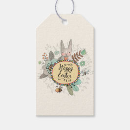 イースターウサギと花ギフトラベル ギフトタグ