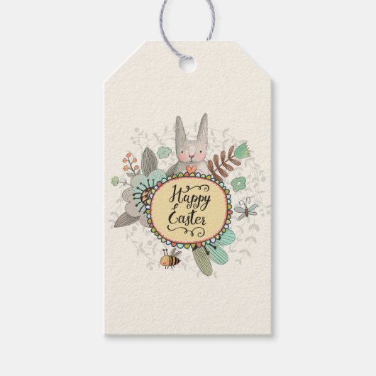 イースターウサギと花ギフトラベル ギフトタグ (正面)
