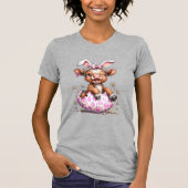 イースターウサギの面白い牛 かわいいハイランドカウを愛する人へE Tシャツ (正面)
