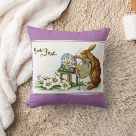 イースターウサギを絵を描くヴィンテージ クッション (ブランケット)