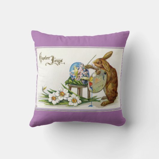 イースターウサギを絵を描くヴィンテージ クッション (裏面)