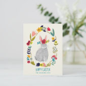 イースターウサギウサギの灰色のフローラスケッチ ポストカード (スタンド正面)