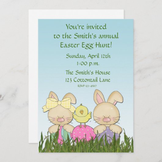 イースターウサギ招待状 招待状 (正面/裏面)