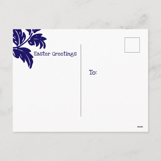 イースターウサギ芸術的バニーブルーホワイトフローラ シーズンポストカード (裏面)
