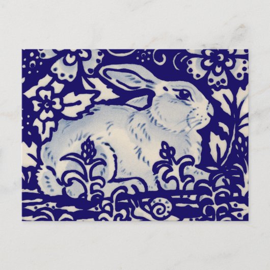 イースターウサギ芸術的バニーブルーホワイトフローラ シーズンポストカード (正面)