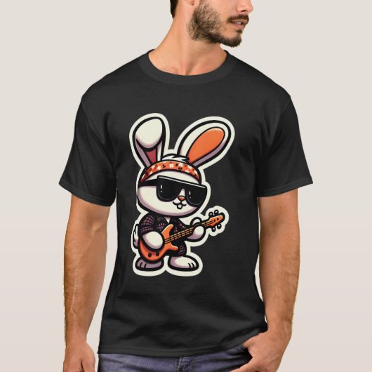 イースターウサギ ウサギ エレキギター ギタリスト プレーヤー Tシャツ (正面)