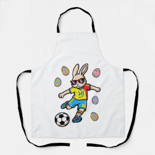 イースターウサギ サッカー キック ウサギ フットボール 少年 キッズ エプロン