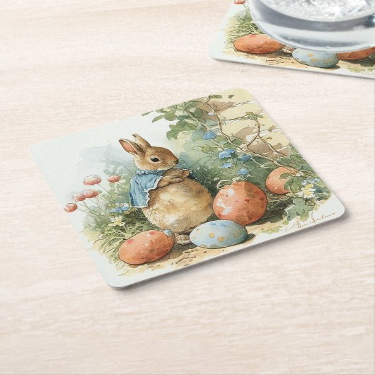 イースターウサギ スクエアペーパーコースター (アングル)
