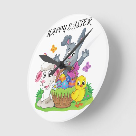 イースターウサギ、ラム&ヒナアクリル時計。 ラウンド壁時計 (傾斜)