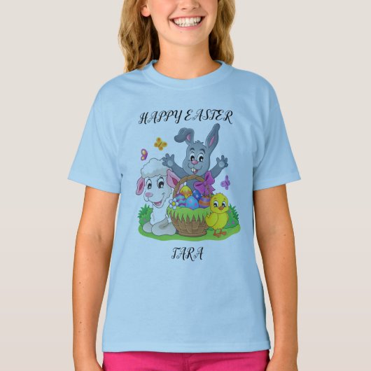 イースターウサギ、子羊と雛パズルのTシャツ。 Tシャツ (正面)