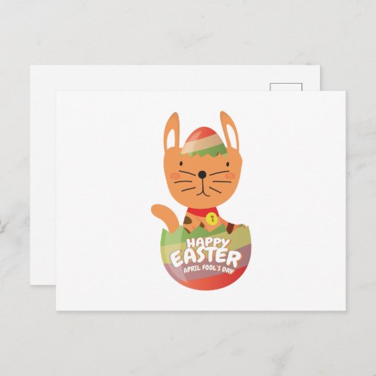 イースターエイプリルフールの日ギフトキャットエッグイースターおもしろい シーズンポストカード (正面/裏面)