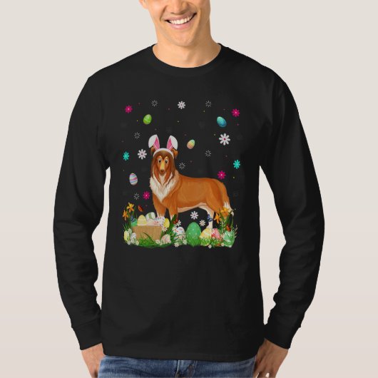 イースターエッグおもしろいラフなコリードッグイースター日曜日 Tシャツ (正面)