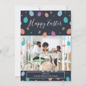 イースターエッグお洒落ブルーファミリーフォトホリデー シーズンカード (正面)