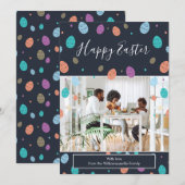 イースターエッグお洒落ブルーファミリーフォトホリデー シーズンカード (正面/裏面)