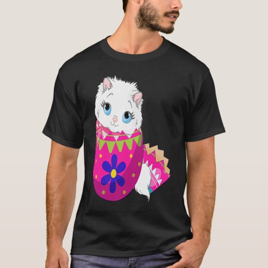 イースターエッグから孵化する子猫 イースター Tシャツ (正面)