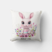 イースターエッグが咲き誇る可愛いバニーピンクの花 クッション (正面)
