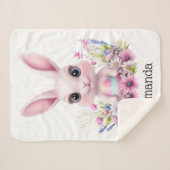 イースターエッグが咲き誇る可愛いバニーピンクの花 シェルパブランケット (正面(横))