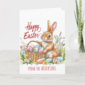 イースターエッグでいっぱいの籠を持ったウサギ シーズンカード (正面)