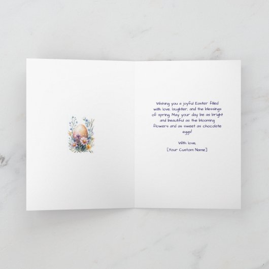 イースターエッグでいっぱいの籠を持ったウサギ シーズンカード (内部)