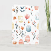 イースターエッグでいっぱいの車と2匹のウサギ シーズンカード (裏面)