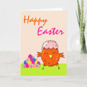 イースターエッグでかわいい雛ハッピーイースター シーズンカード (正面)