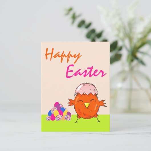 イースターエッグでかわいい雛ハッピーイースター シーズンポストカード (スタンド正面)