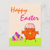 イースターエッグでかわいい雛ハッピーイースター シーズンポストカード (正面)