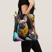 イースターエッグで愛らしいパグフェスティバルと可愛い トートバッグ (クローズアップ)