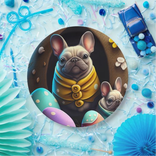 イースターエッグで愛らしいパグフェスティバルと可愛い ペーパープレート (パーティー)
