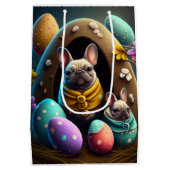 イースターエッグで愛らしいパグフェスティバルと可愛い ミディアムペーパーバッグ (裏面)