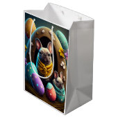 イースターエッグで愛らしいパグフェスティバルと可愛い ミディアムペーパーバッグ (裏面アングル)