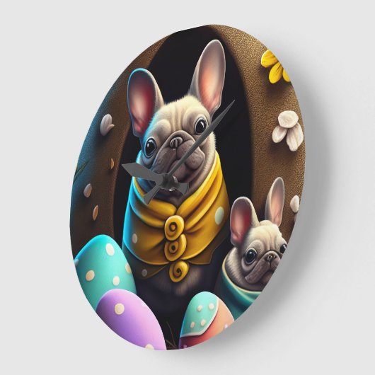 イースターエッグで愛らしいパグフェスティバルと可愛い ラージ壁時計 (傾斜)