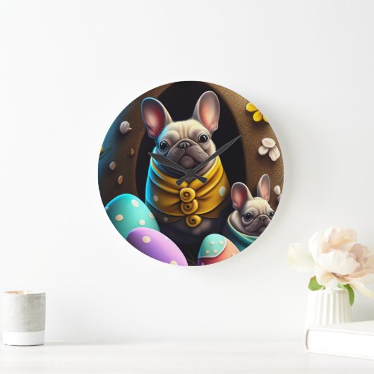 イースターエッグで愛らしいパグフェスティバルと可愛い ラージ壁時計 (ホーム)