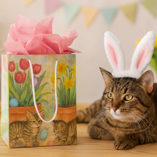 イースターエッグで遊ぶ子猫たち ミディアムペーパーバッグ