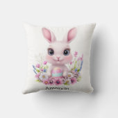 イースターエッグとうさぎのかわいいピンクの花 クッション (裏面)