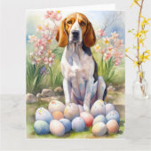 イースターエッグとのツリーイングウォーカークーンハウンド カード (黄色い花)