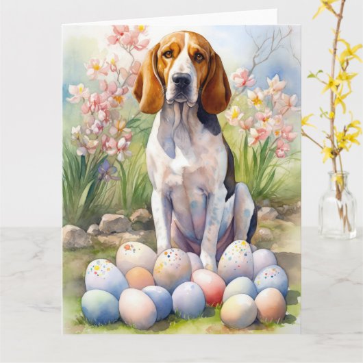 イースターエッグとのツリーイングウォーカークーンハウンド カード (黄色い花)
