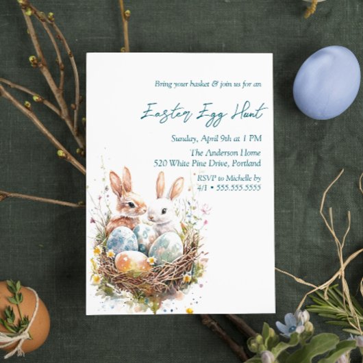 イースターエッグとウサギの鳥の巣 イースターエッグハント 招待状