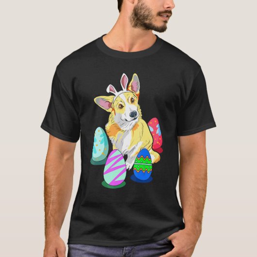 イースターエッグとコーギーのイースターアイデア Tシャツ (正面)