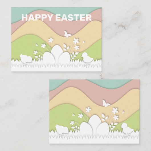 イースターエッグとシックパステルフローラ自然 プレイスカード (正面/裏面)
