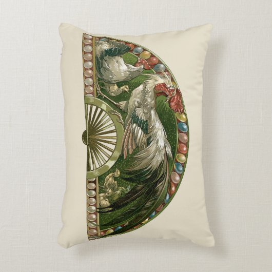イースターエッグとニワトリ、ヴィンテージアールヌーボー アクセントクッション (正面(垂直))
