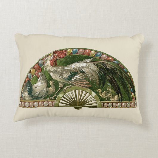 イースターエッグとニワトリ、ヴィンテージアールヌーボー アクセントクッション (裏面)